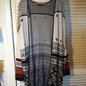 Left on Houston long black white cardigan sweater long sleeve sz large